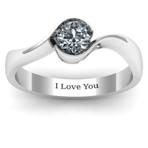 Fancy Solitaire Swirl Ring – Sterling Silver with Cubic Zirconia