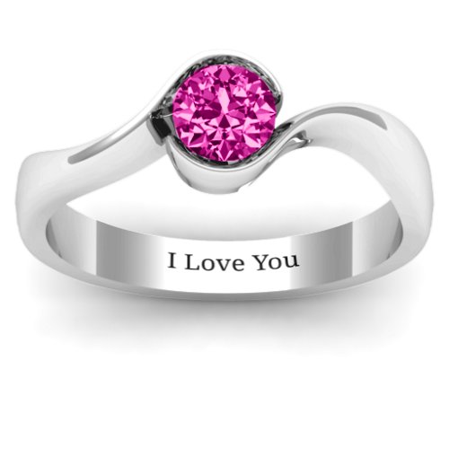 Fancy Solitaire Swirl Ring – Sterling Silver with Pink Tourmaline