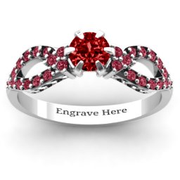 Fancy Split Shank Solitaire Accent Ring in 925 Sterling Silver with Garnet and Red Premium Zirconia