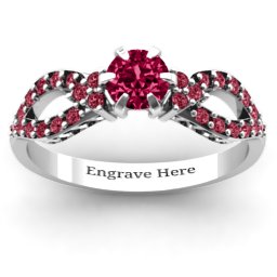 Fancy Split Shank Solitaire Accent Ring in 925 Sterling Silver with Ruby and Red Premium Zirconia