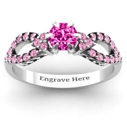 Fancy Split Shank Solitaire Accent Ring in 925 Sterling Silver with Pink Tourmaline and Fancy Pink Premium Zirconia