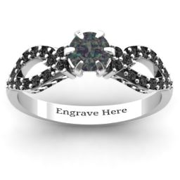 Fancy Split Shank Solitaire Accent Ring in 925 Sterling Silver with Alexandrite and Black Premium Zirconia