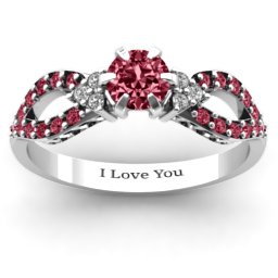 Fancy Split Shank Solitaire Accent Ring in 925 Sterling Silver with Red Premium Zirconia and Golden Yellow Premium Zirconia