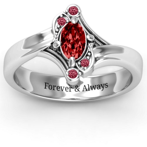 Fancy Oval Asymmetrical Ring – Sterling Silver with Garnet and Red Premium Zirconia