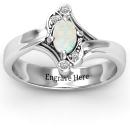 Fancy Oval Asymmetrical Ring in 925 Sterling Silver with Opal and White Premium Zirconia