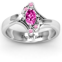 Fancy Oval Asymmetrical Ring in 925 Sterling Silver with Pink Tourmaline and Fancy Pink Premium Zirconia