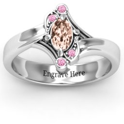Fancy Oval Asymmetrical Ring in 925 Sterling Silver with Morganite and Fancy Pink Premium Zirconia