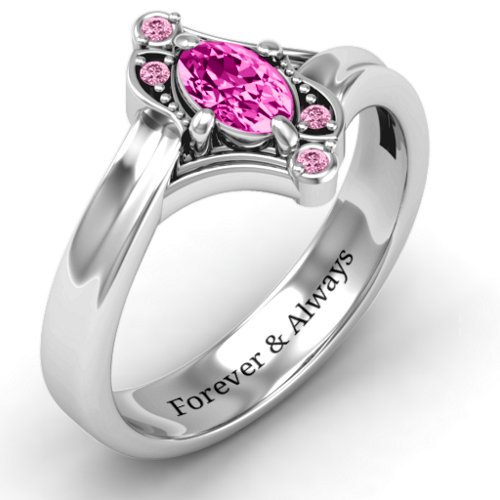 Fancy Oval Asymmetrical Ring – Sterling Silver with Pink Tourmaline and Fancy Pink Premium Zirconia