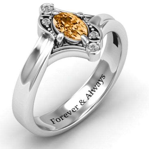 Fancy Oval Asymmetrical Ring – Sterling Silver with Citrine and White Premium Zirconia