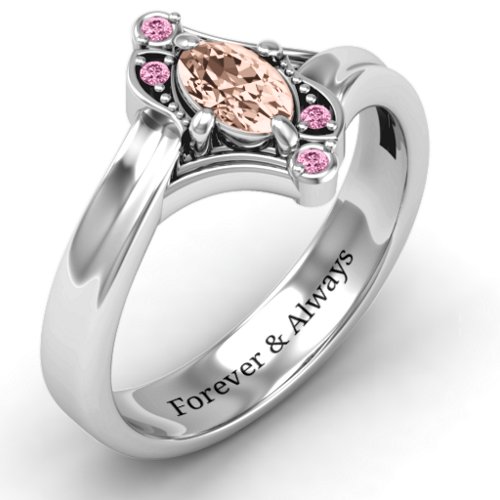 Fancy Oval Asymmetrical Ring – Sterling Silver with Morganite and Fancy Pink Premium Zirconia