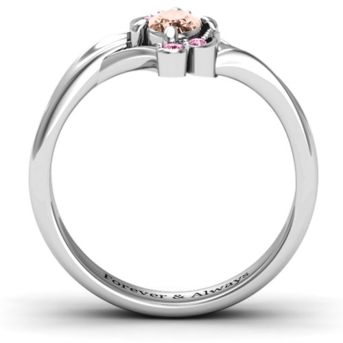 Fancy Oval Asymmetrical Ring – Sterling Silver with Morganite and Fancy Pink Premium Zirconia