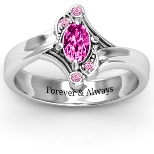 Fancy Oval Asymmetrical Ring – Sterling Silver with Pink Tourmaline and Fancy Pink Premium Zirconia