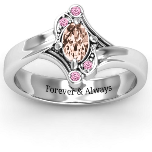 Fancy Oval Asymmetrical Ring – Sterling Silver with Morganite and Fancy Pink Premium Zirconia