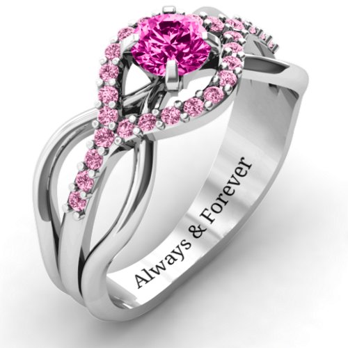 Fancy Woven Ring – Sterling Silver with Pink Tourmaline and Fancy Pink Premium Zirconia