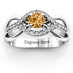 Fancy Woven Ring in 925 Sterling Silver with Citrine and White Premium Zirconia