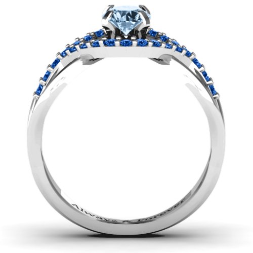 Fancy Woven Ring – Sterling Silver with Aquamarine and Fancy Blue Premium Zirconia