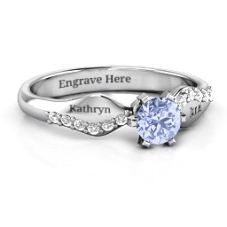 Dimpled Solitaire with Accents Ring in 10K Solid White Gold