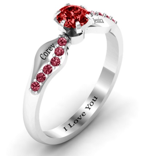 Dimpled Solitaire with Accents Ring – Sterling Silver with Garnet and Red Premium Zirconia