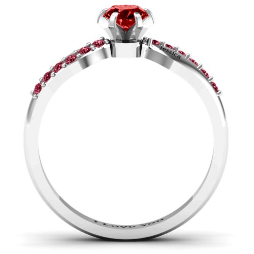 Dimpled Solitaire with Accents Ring – Sterling Silver with Garnet and Red Premium Zirconia