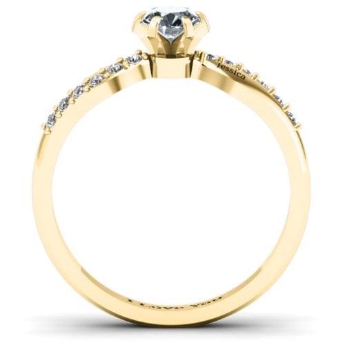 Dimpled Solitaire with Accents Ring – 10K Yellow Gold with Cubic Zirconia and White Premium Zirconia