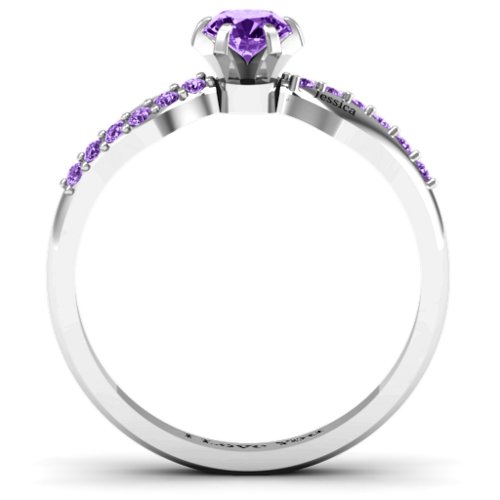 Dimpled Solitaire with Accents Ring – Sterling Silver with Amethyst and Amethyst Premium Zirconia