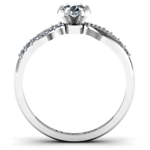 Dimpled Solitaire with Accents Ring – Sterling Silver with Diamond