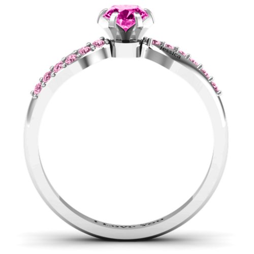 Dimpled Solitaire with Accents Ring – Sterling Silver with Pink Tourmaline and Fancy Pink Premium Zirconia