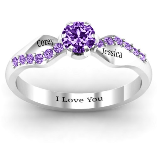 Dimpled Solitaire with Accents Ring – Sterling Silver with Amethyst and Amethyst Premium Zirconia