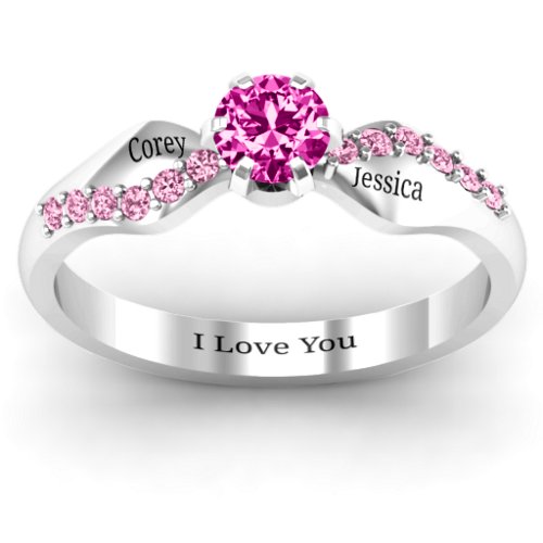 Dimpled Solitaire with Accents Ring – Sterling Silver with Pink Tourmaline and Fancy Pink Premium Zirconia