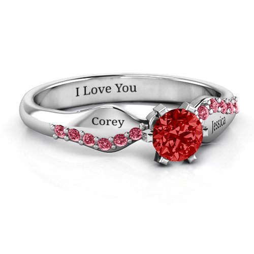 Dimpled Solitaire with Accents Ring – Sterling Silver with Garnet and Red Premium Zirconia