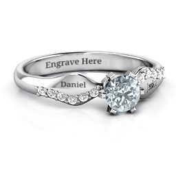 Dimpled Solitaire with Accents Ring in 925 Sterling Silver with Cubic Zirconia and White Premium Zirconia