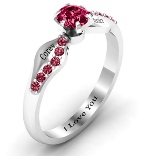 Dimpled Solitaire with Accents Ring – Sterling Silver with Ruby and Red Premium Zirconia