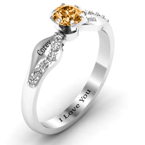 Dimpled Solitaire with Accents Ring – Sterling Silver with Citrine and White Premium Zirconia