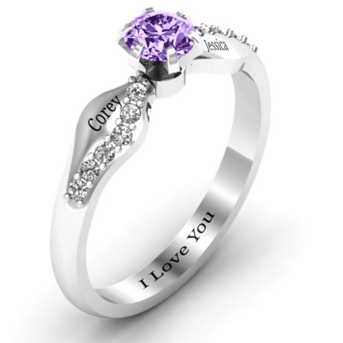 Dimpled Solitaire with Accents Ring – Sterling Silver with Amethyst and White Premium Zirconia
