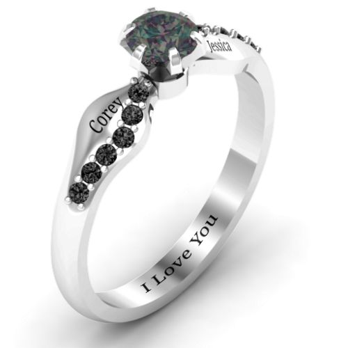 Dimpled Solitaire with Accents Ring – Sterling Silver with Alexandrite and Black Premium Zirconia