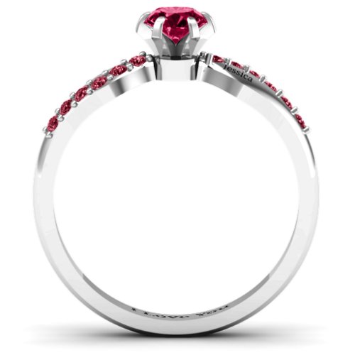 Dimpled Solitaire with Accents Ring – Sterling Silver with Ruby and Red Premium Zirconia