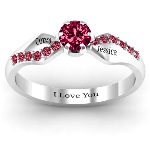 Dimpled Solitaire with Accents Ring – Sterling Silver with Ruby and Red Premium Zirconia