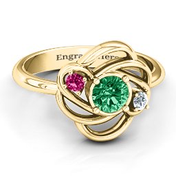 Multi Stone Love Knot Ring in 10K Solid Yellow Gold with Emerald, Ruby, and Cubic Zirconia