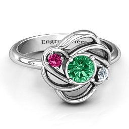 Multi Stone Love Knot Ring in 925 Sterling Silver with Emerald, Ruby, and Cubic Zirconia