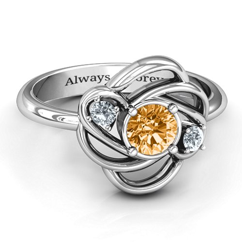 Multi Stone Love Knot Ring – Sterling Silver with Citrine and Cubic Zirconia