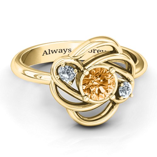 Multi Stone Love Knot Ring – 10K Yellow Gold with Citrine and Cubic Zirconia