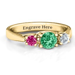 3-Stone Graduated Ring in 10K Solid Yellow Gold with Emerald, Ruby, and Cubic Zirconia