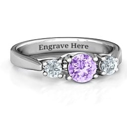 3-Stone Graduated Ring in 925 Sterling Silver with Amethyst and Cubic Zirconia
