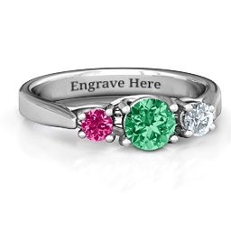 3-Stone Graduated Ring in 925 Sterling Silver with Emerald, Ruby, and Cubic Zirconia