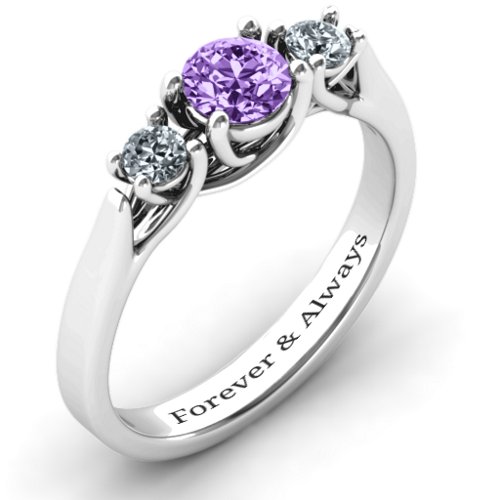 3-Stone Graduated Ring – Sterling Silver with Amethyst and Cubic Zirconia