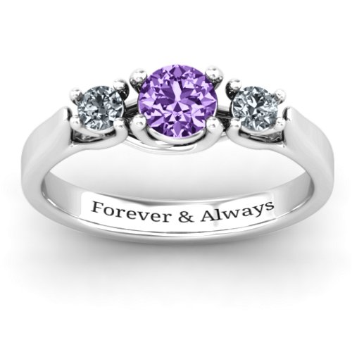 3-Stone Graduated Ring – Sterling Silver with Amethyst and Cubic Zirconia