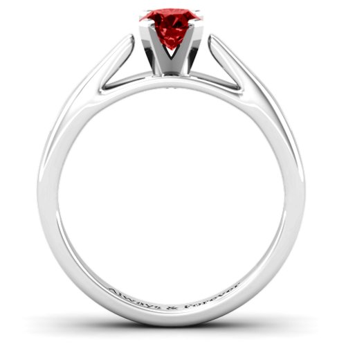 Ski Tip Solitaire Ring – Sterling Silver with Garnet