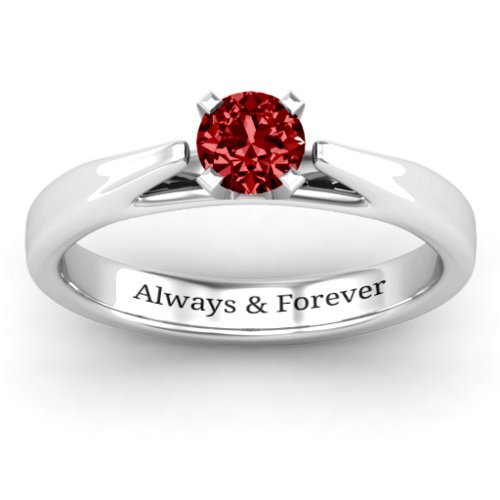 Ski Tip Solitaire Ring – Sterling Silver with Garnet