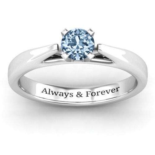 Ski Tip Solitaire Ring – Sterling Silver with Aquamarine