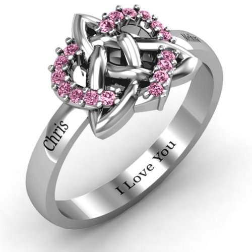 Celtic Heart Ring – Sterling Silver with Fancy Pink Premium Zirconia